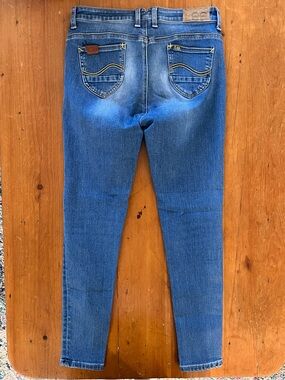 Lee Women’s 101+ Blue Skinny Jeans with Hair on Patch, and Yellow Stitching